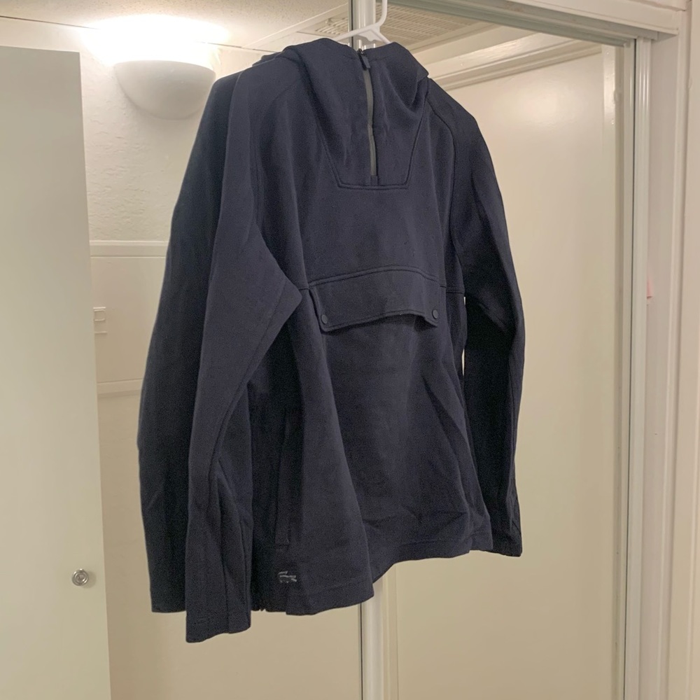 Lacoste Navy Anorak Style Quarter Zip Hooded Sweatshirt
